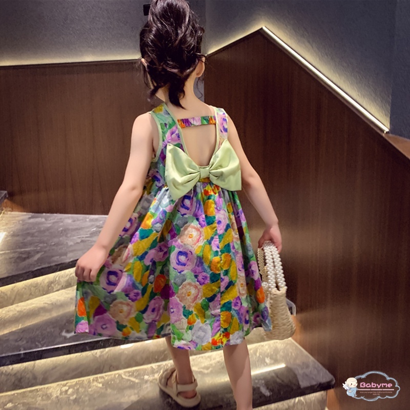 Đầm Công Chúa Dáng Chữ A Không Tay Thân Thiện Với Da Họa Tiết Hoa Xinh Xắn Cho Bé Gái