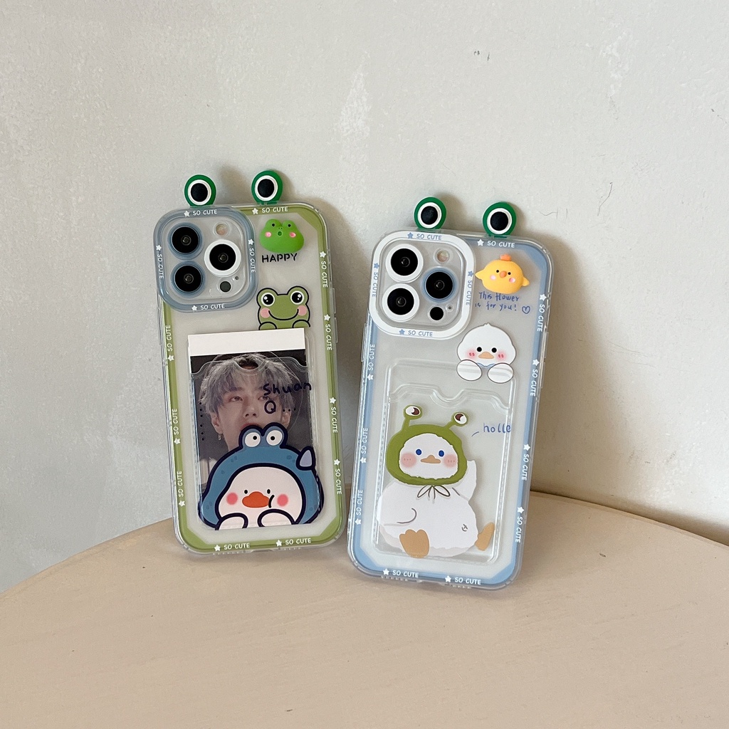 Ốp Điện Thoại Tpu Mềm Trong Suốt Hình Ếch Hoạt Hình Có Ngăn Đựng Thẻ Cho iPhone 14 Plus 13 12 11 Pro XR XS Max