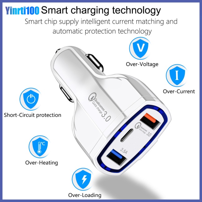 Tẩu Sạc Nhanh Qc3.0 3 Cổng Type-c Cho Xe Ô Tô