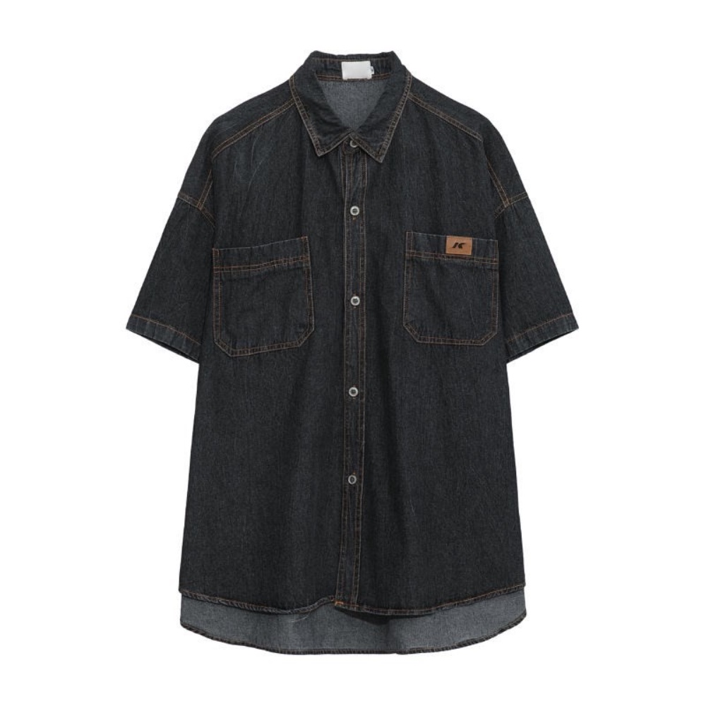 Áo Sơ Mi Denim Tay Ngắn Dáng Rộng Phong Cách Thời Trang Đường Phố Nhật Bản Cho Nam Và Nữ