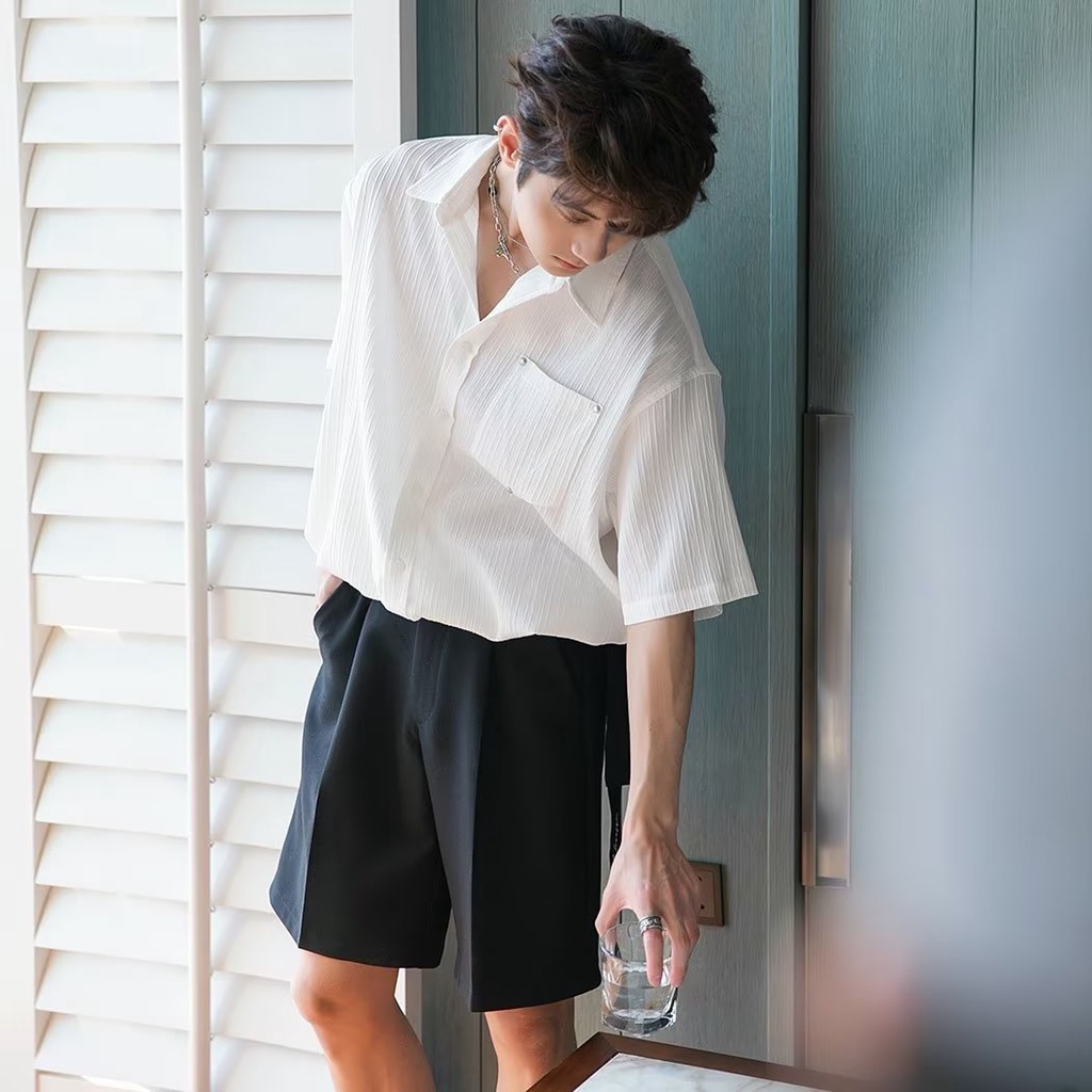 Áo Sơ Mi Tay Ngắn Dáng Rộng Màu Sắc Đơn Giản Phong Cách Hàn Quốc Thời Trang Mùa Hè Cho Nam Nam ĐẹP Sơ Mi Nam Cao CấP
