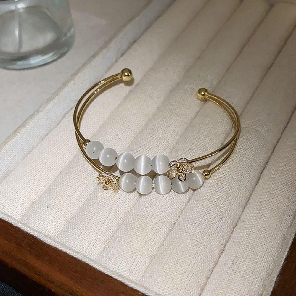 Vòng Tay Mắt Mèo Lấp Lánh WMES15H|Vòng Tay 2 Lớp Đính Hoa Xinh Xắn Cho Nữ|Vòng Đeo Tay Thời Trang Cá Tính