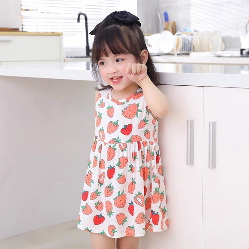 Đầm Sát Nách Chất Liệu cotton Lụa Mỏng Nhẹ In Họa Tiết Hoa Dễ Thương Thời Trang Mùa Hè Cho Bé Gái Từ 2-8 Tuổi
