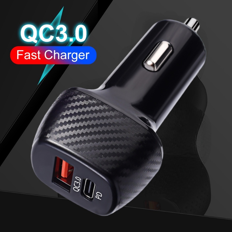 Tẩu Sạc Điện Thoại Mini PD 3.1A QC3.0 15 / 38W Bằng Sợi Carbon Cho Xe Hơi