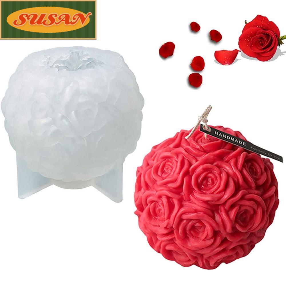 Khuôn Silicone Làm Nến Đất Sét Hình Quả Cầu Hoa Hồng DIY