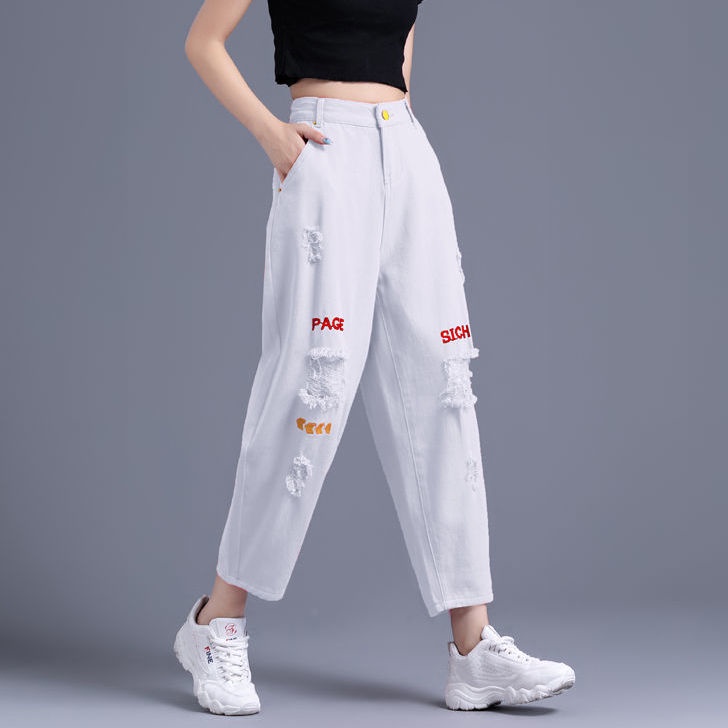 Quần Jean Dài Lưng Cao Dáng Ôm Thêu Họa Tiết Thời Trang Mùa Hè 2023 Cho Nữ