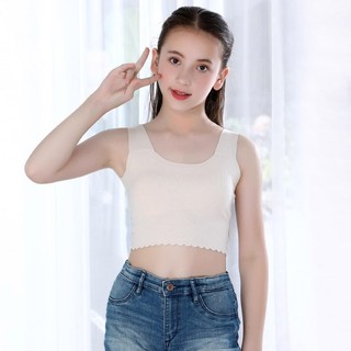 Hàng sẵn có 130-170CM Thời kỳ tăng trưởng phát triển Ống trẻ em Áo thun Modal Quần lót phong cách bé gái Dây đeo vai rộng Thoải mái thoáng khí Tấm lót ngực mỏng chống B