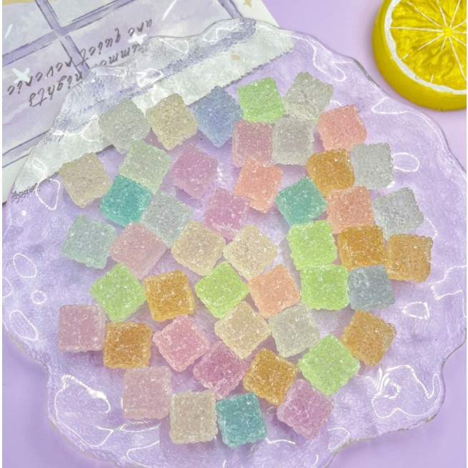 Mô hình kẹo đường hình vuông dạ quang nhiều màu phát sáng trang trí nhà búp bê, DIY