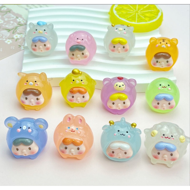 Charm bé đội nón 12 con giáp dạ quang phát sáng decor, DIY