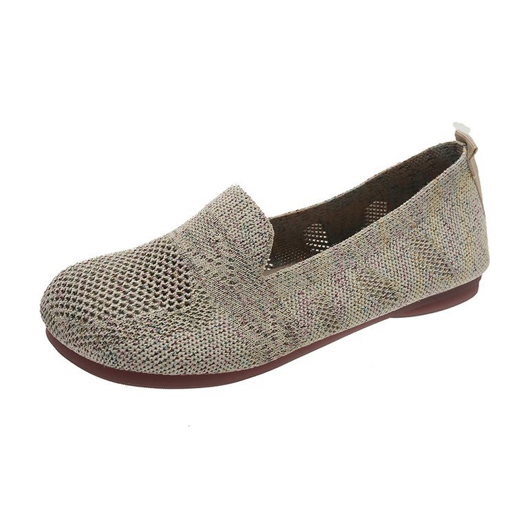 Giày Búp Bê Dệt Kim Mũi Tròn Đế Dày Thấp Màu Đen / Tím Thời Trang Cho Nữ TJSB