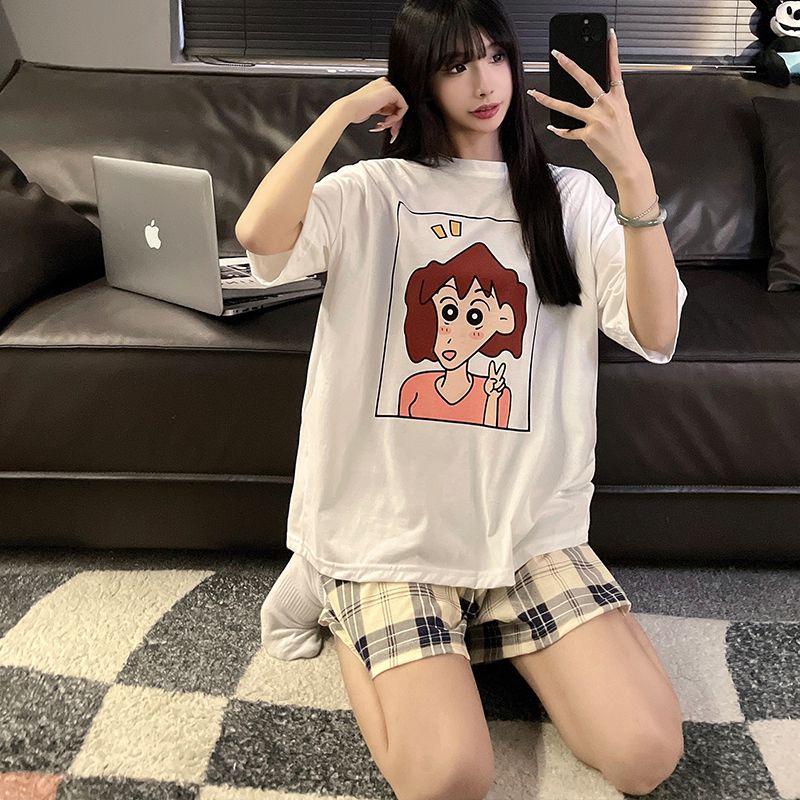 Bộ Đồ Ngủ Tay Ngắn Chất Liệu Cotton Mỏng Thời Trang Mùa Hè Xinh Xắn Cho Nữ