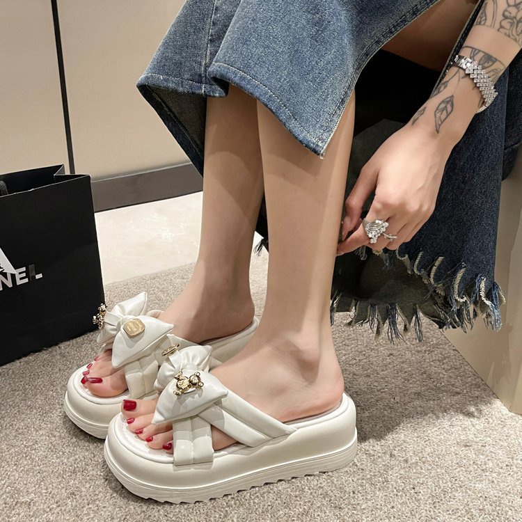Dép Quai Ngang Đế Dày Đính Nơ Thời Trang Mùa Hè Hàn Quốc 2023