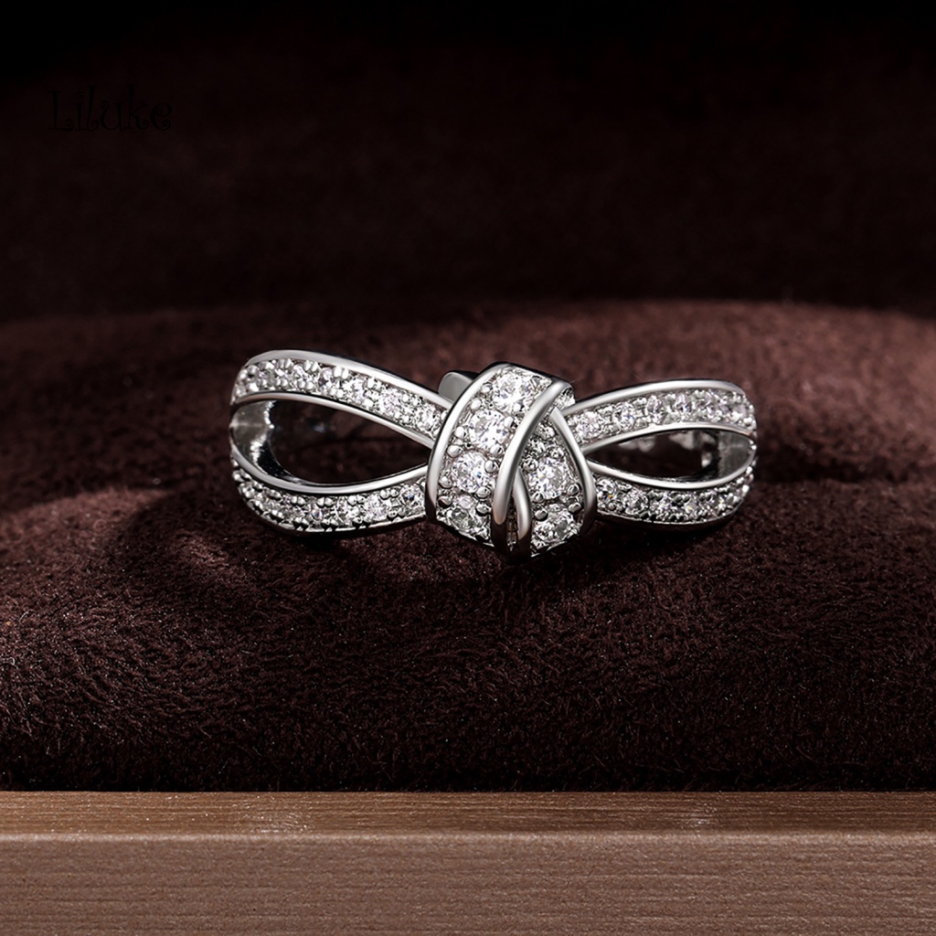 Nhẫn Hợp Kim Màu Trơn Trang Trí Nơ Đính Đá Thời Trang Cho Nữ