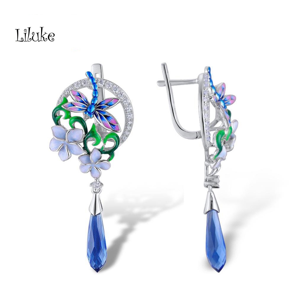 Bộ Vòng cổ + Nhẫn + Đôi Khuyên Tai Mặt Kim Loại Hình Chuồn Chuồn Đính