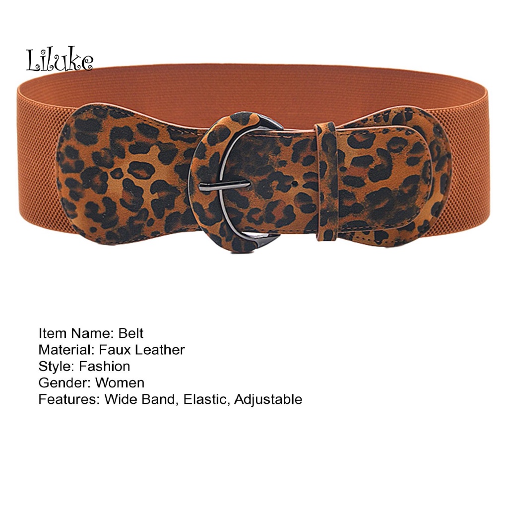 Thắt Lưng Nữ Bản Rộng Co Giãn Màu Sắc Tương Phản Trang Trí Họa Tiết Da Báo