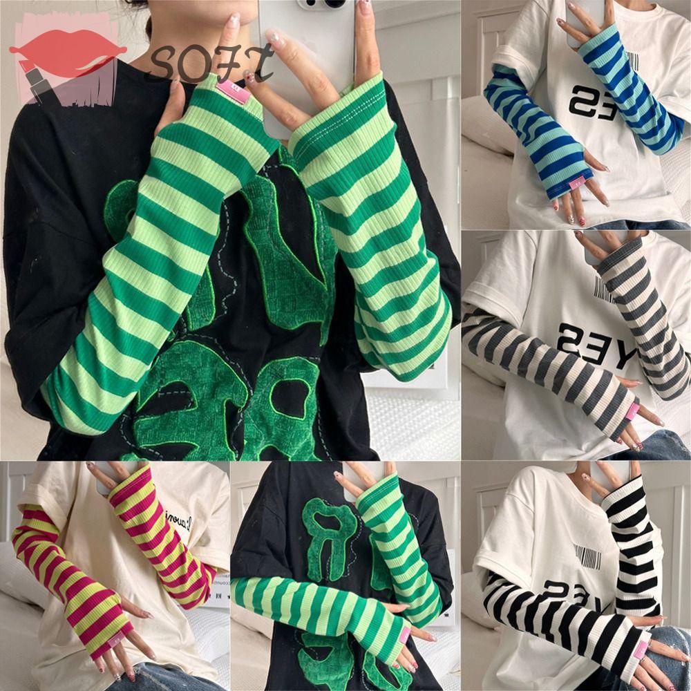 Găng Tay Dài Chống Nắng Và Tia UV In Họa Tiết Sọc Dành Cho Nữ