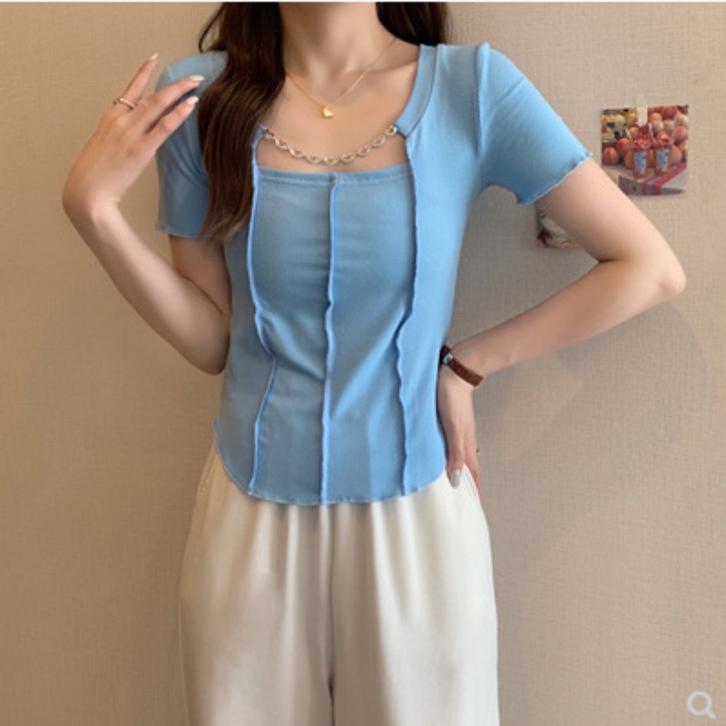 Áo Thun Ngắn Tay Cổ Vuông Dáng Ôm Thời Trang Mùa Hè Hàng Mới Dành Cho Bạn Nữ