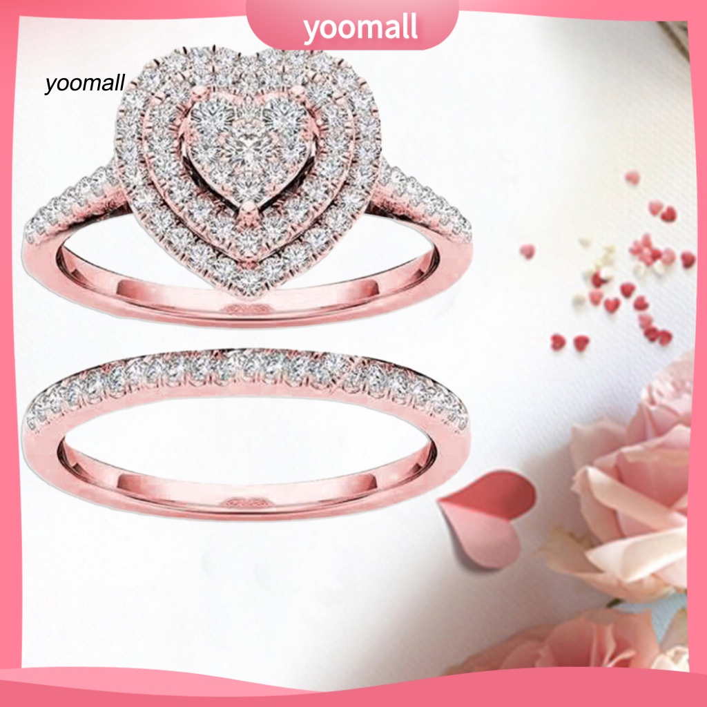 Set 2 Nhẫn Đeo Tay Kim Loại Đính Đá Thời Trang Cho Nữ