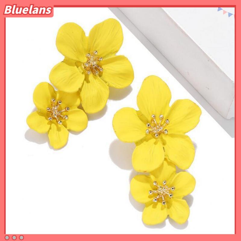 [BLS] Khuyên Tai Xỏ Hai Lớp Đính Hoa Năm Lá Thời Trang Cá Tính