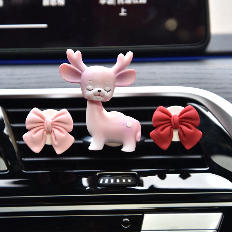 Hl Phụ Kiện Trang Trí Lỗ Thông Gió Xe Hơi Hình Chú Hươu Màu Hồng Dễ Thương