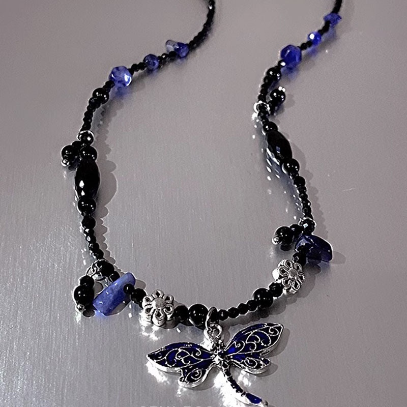 Vòng cổ Mặt Chuồn Chuồn Đính Hạt Và Tua Rua Phong Cách Hàn Quốc Cổ Điển