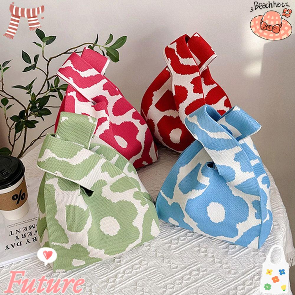 Túi Tote Đan Len Họa Tiết Hoa Thắt Nút Xinh Xắn Thời Trang