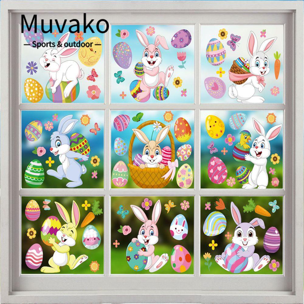 MUVAKO Miếng Dán Cửa Sổ Hai Mặt Hình Thỏ Trứng Gà Trang Trí Phòng Bé