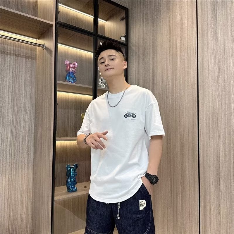 Áo Thun cotton Ngắn Tay In Hình Xe Mô Tô Thời Trang Cho Nam