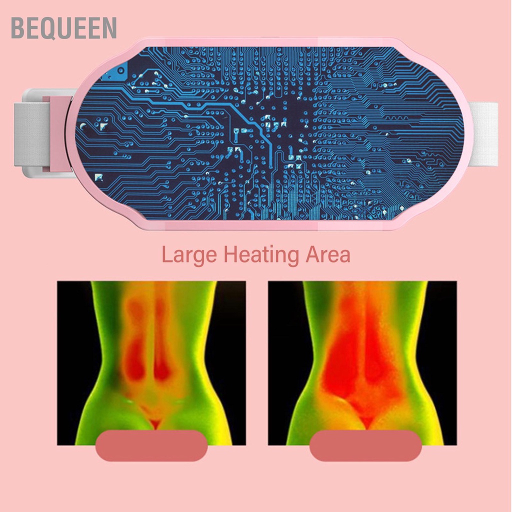 Bequeen Tấm sưởi di động không dây 6 cấp độ rung nhiệt giảm đau Đai massage tử cung sạc USB