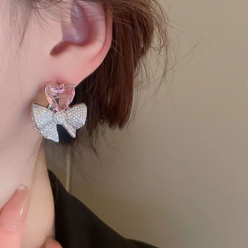 Đôi Bông Tai Mạ Bạc 925 Hình Chiếc Nơ Đính Đá Thời Trang Cho Nữ