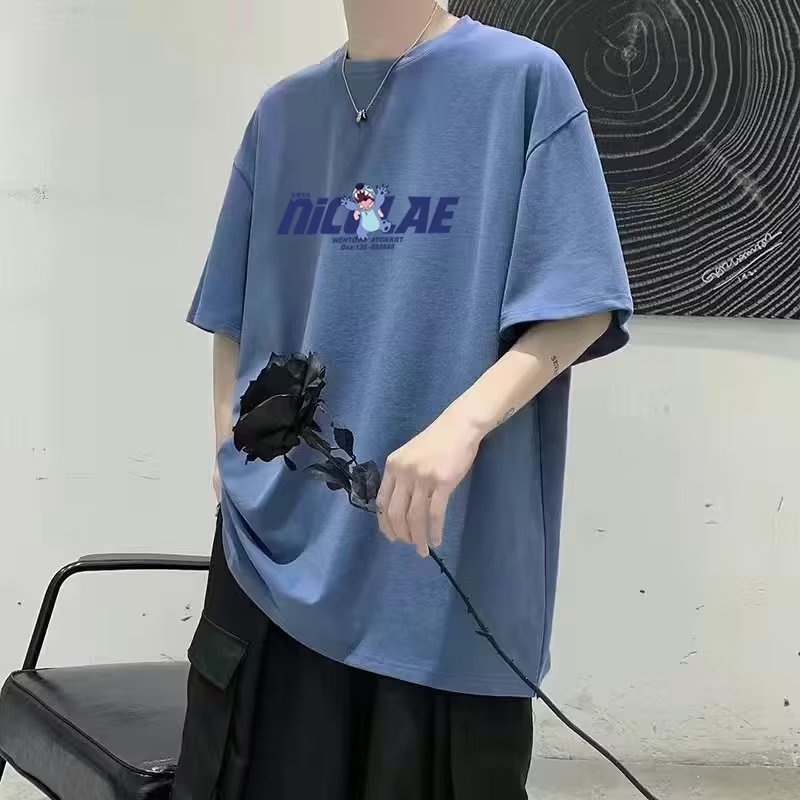 Áo Thun Thể Thao Plus Size Tay Ngắn Cổ Tròn In Hình Stitch Phong Cách Hong Kong Thời Trang Mùa Hè Cho Nam (6 Màu)