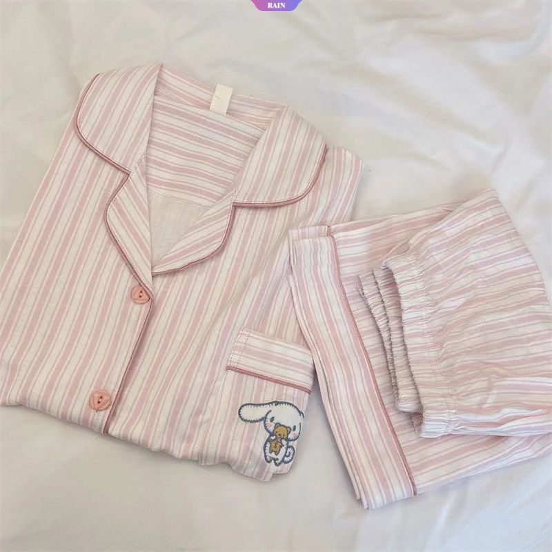 Bộ Đồ Ngủ Hai Mảnh Áo Tay Ngắn + Quần Ngắn Mềm Mại Họa Tiết Hoạt Hình Sanrio Hello Kitty Cinnamoroll Phong Cách Nhật Bản Cho Nữ