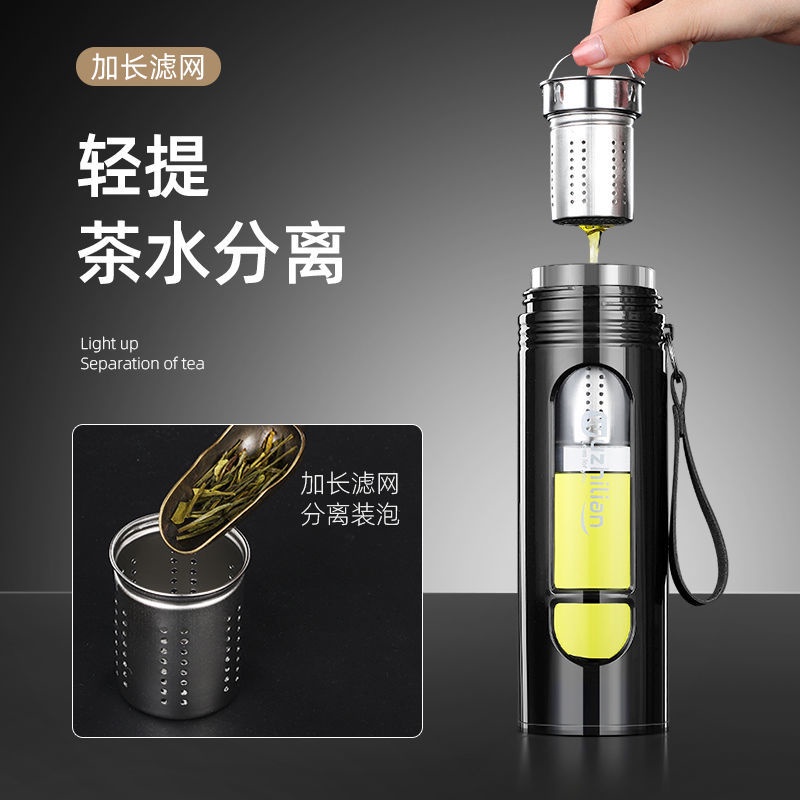 Bình Nước Thủy Tinh Chịu Nhiệt Cao Cấp Có Ngăn Lọc Trà Chống Sốc / Rò Rỉ Cho Nam
