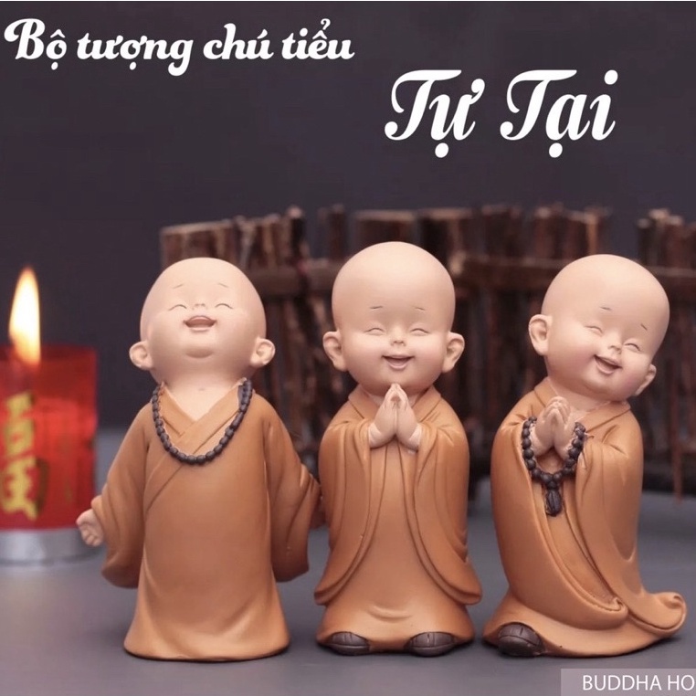 Mô Hình Tiểu Cảnh "Bộ 12 Tượng Chú Tiểu Mini" Trang Trí Sen Đá, Sân Vườn/ Chậu Cây, DYI, Terrarium