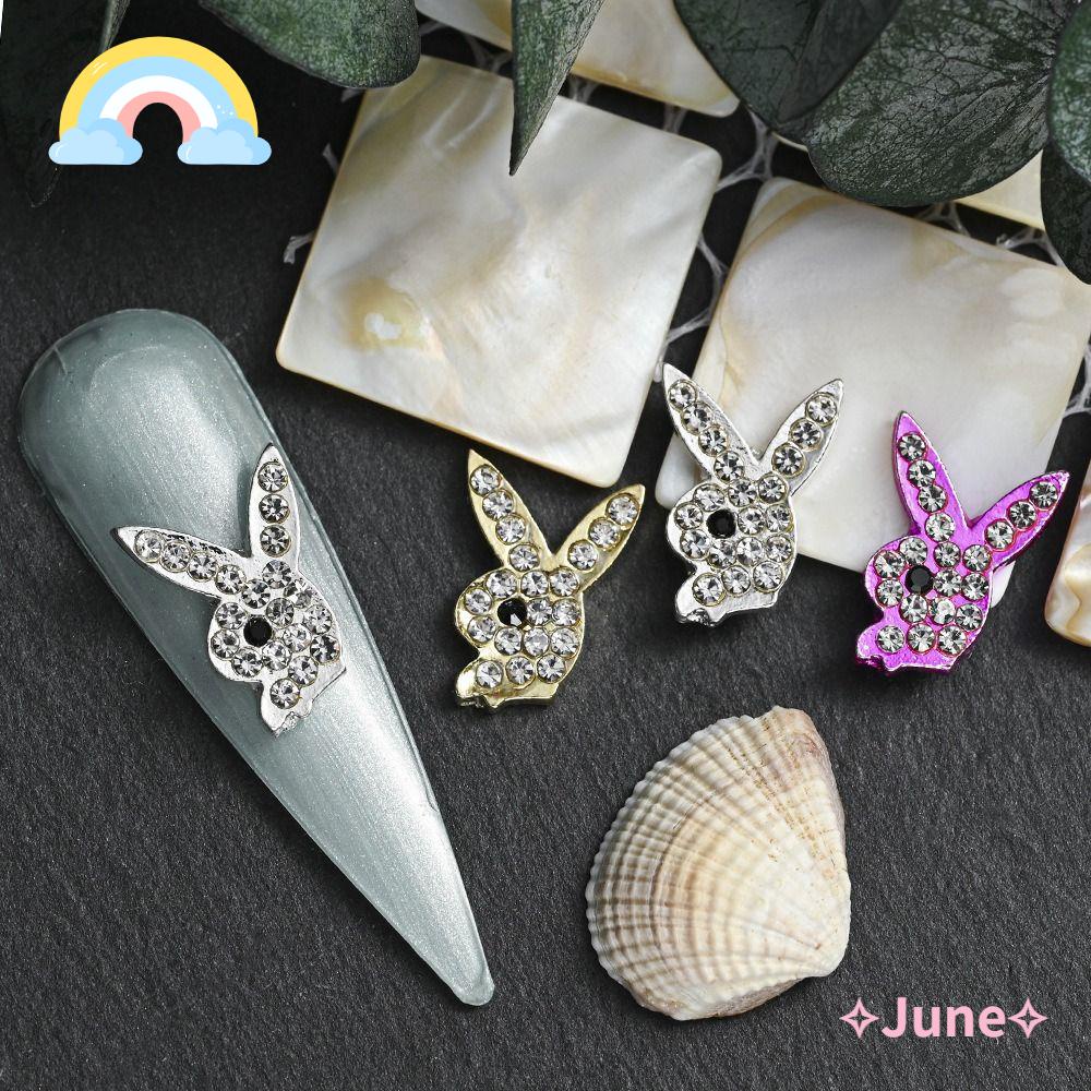 JUNE Bộ 60 Phụ Kiện Trang Trí Móng Tay Hình Thỏ Hoạt Hình Lấp Lánh Thời TrangPhụ Kiện Trang Trí Móng Tay Nghệ Thuật