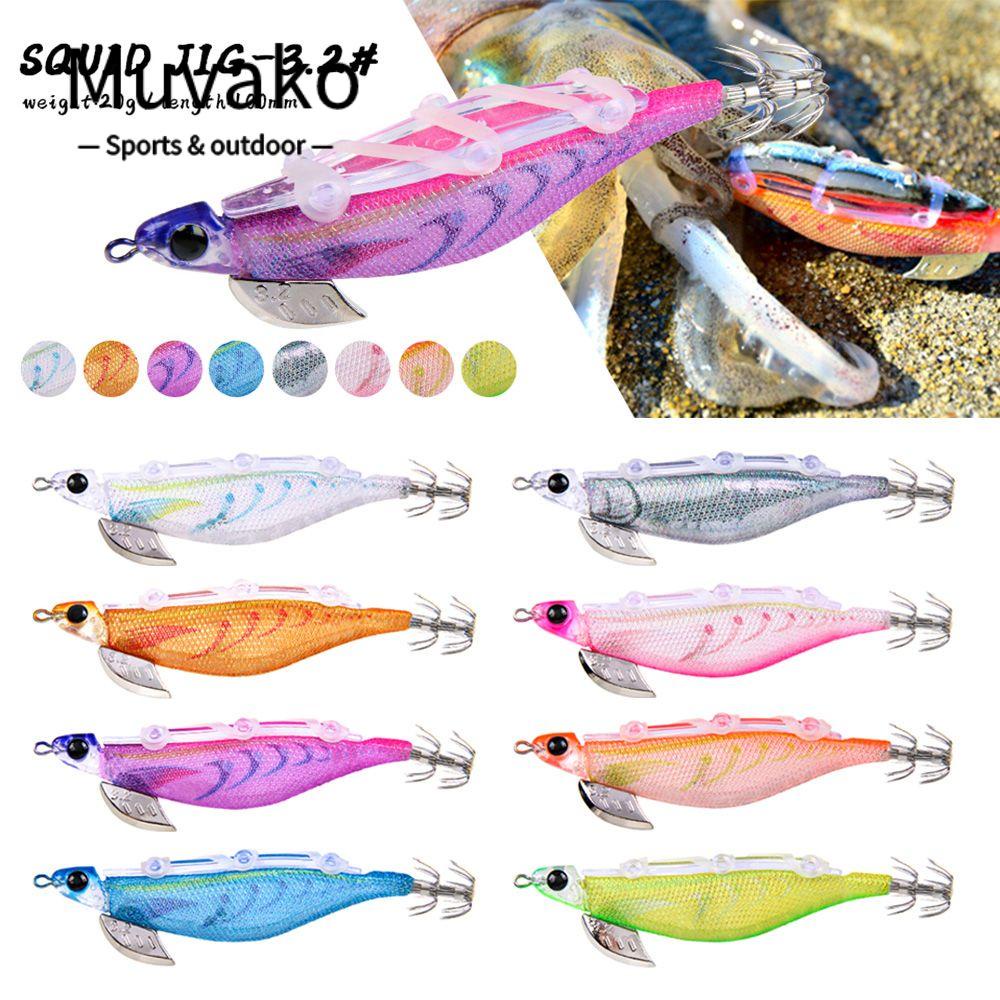 MUVAKO Mồi Tôm Giả Câu Cá Bằng Gỗ Mực Kèm Móc Câu