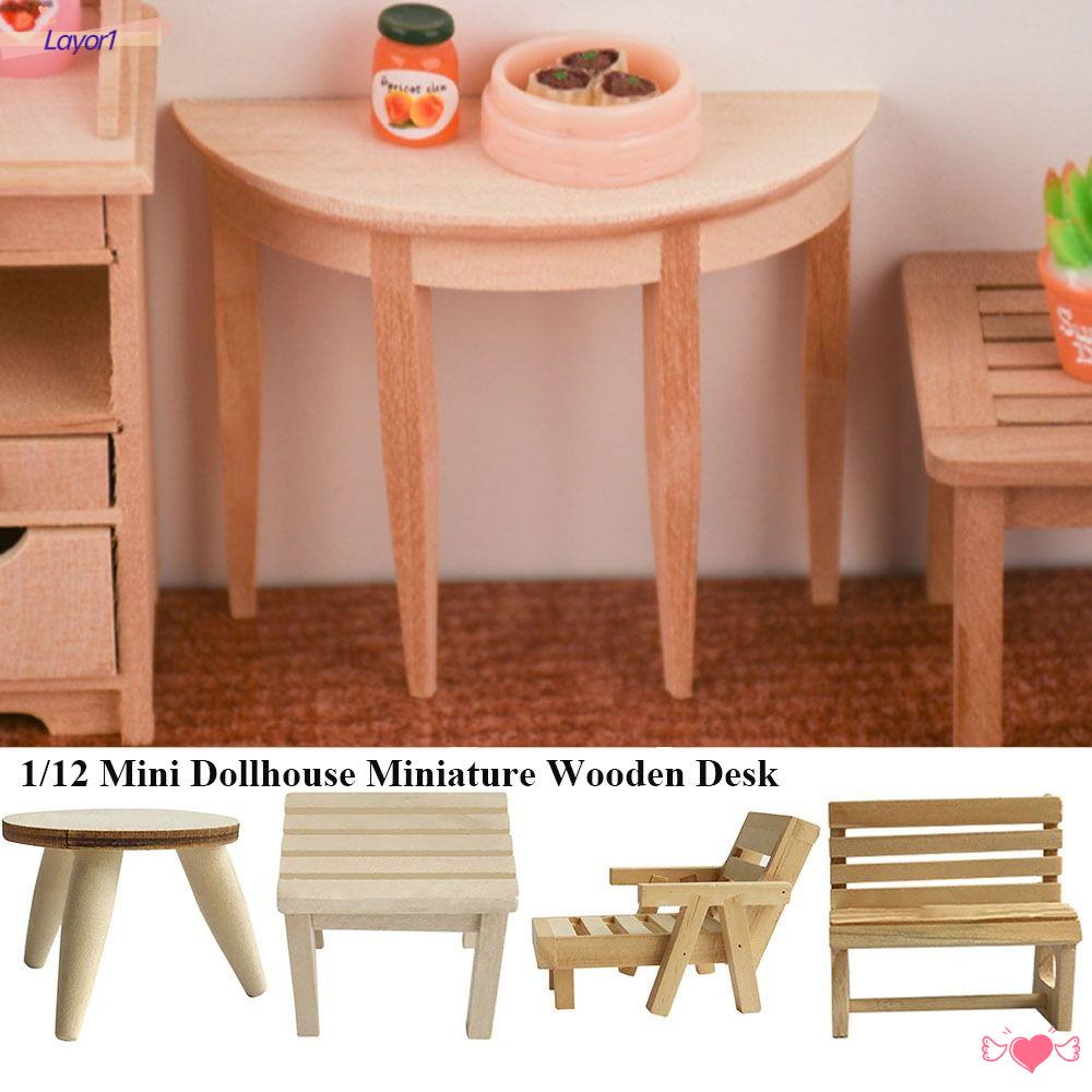 LAYOR1 Set 1 / 2 Bàn Gỗ 7 Kiểu Tỉ Lệ 1 / 12 Trang Trí Nhà Búp Bê
