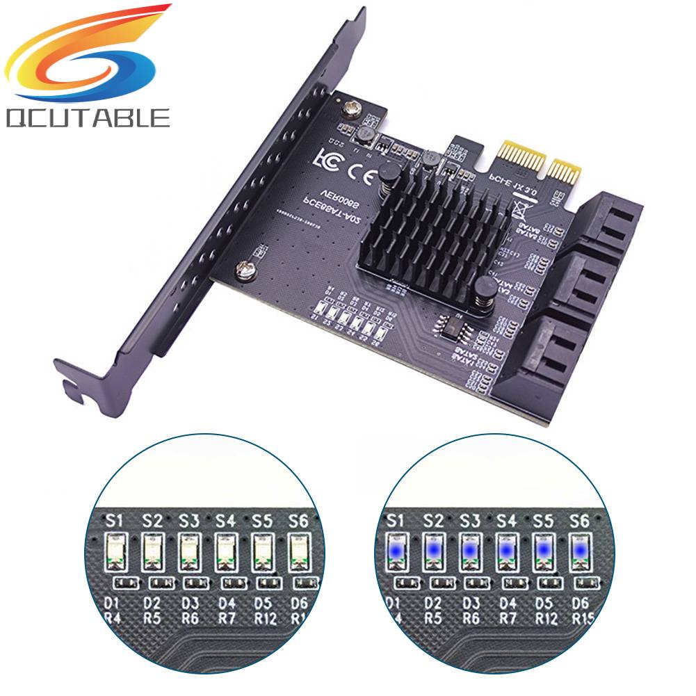 Card 6 Cổng SATA III PCIe 6Gbps SATA 3.0 Sang PCIe 1X Kèm Giá Đỡ