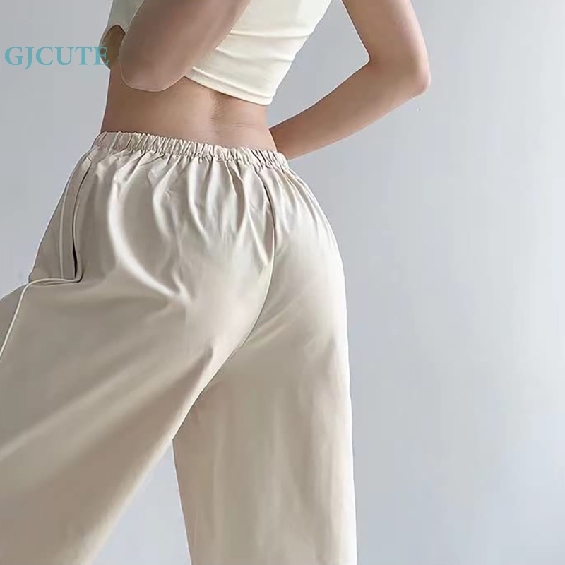 Quần Jogger Thể Thao Baggy Eo Thấp Ghép Vải Có Túi Và Dây Rút Gjocute Dành Cho Bạn Nữ WTD