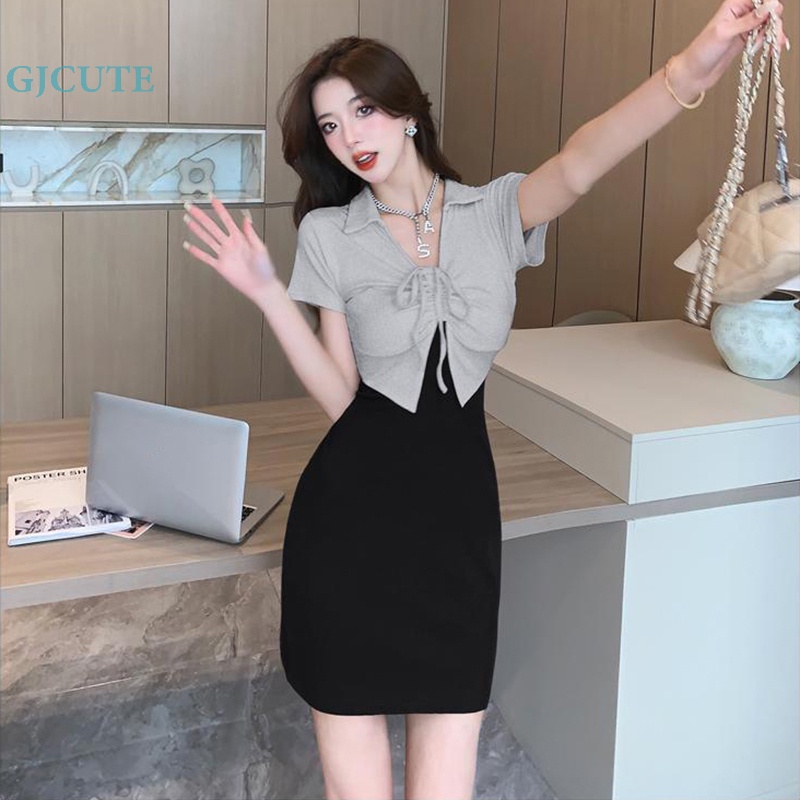 Đầm Ngắn Tay Giả Hai Lớp Dáng Ôm Gợi Cảm Thời Trang Mùa Hè Cho Bạn Gái