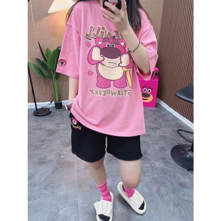 Áo croptop Nữ Áo Thun Nữ Ngắn Tay Dáng Rộng In Họa Tiết Gấu Hoạt Hình Thời Trang Mùa Hè 2023 Cho Nữ