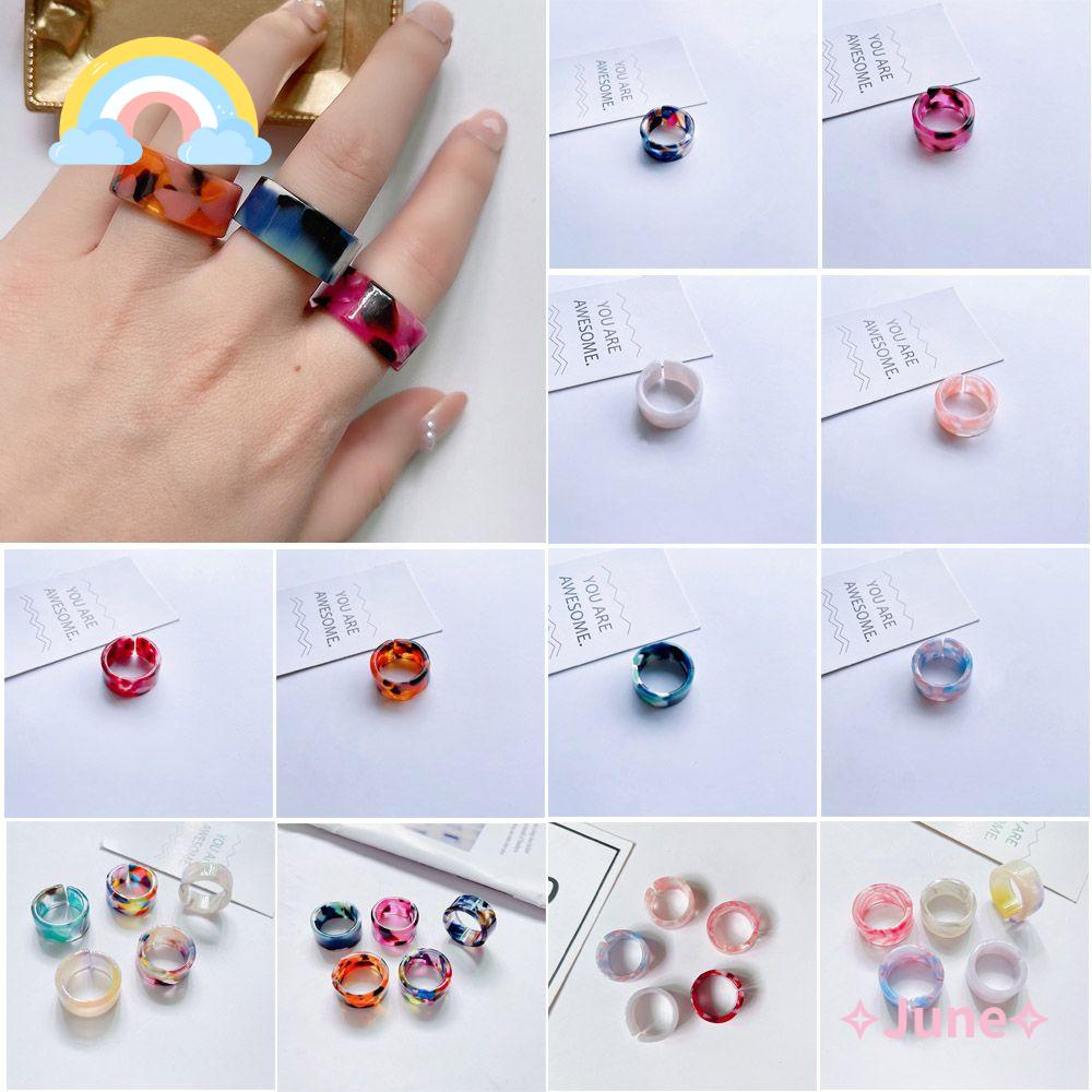 JUNE Bộ 1 / 5 Nhẫn Acetate Nhiều Màu Sắc Phong Cách Cổ Điển Thời Trang Xinh Xắn