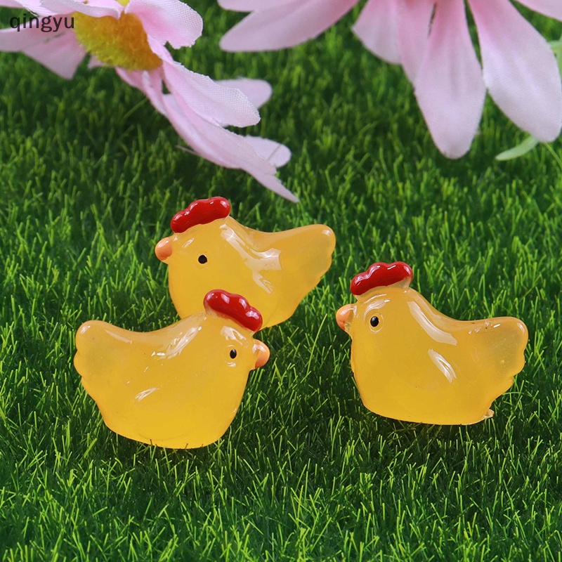 Bộ 5 Phụ Kiện Trang Trí Điện Thoại Hình Gà Con Bằng Nhựa Resin Màu Dạ Quang Trong Suốt DIY