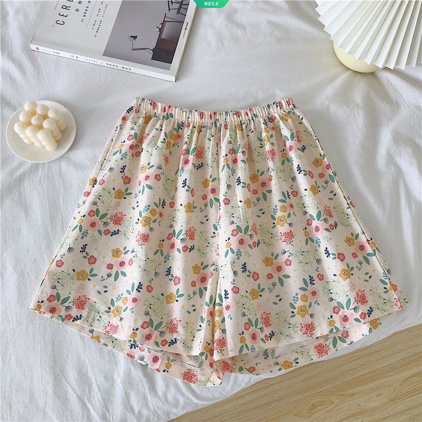 Quần Short Thể Thao Lưng Cao Ống Rộng Họa Tiết Hoa Thời Trang Mùa Hè