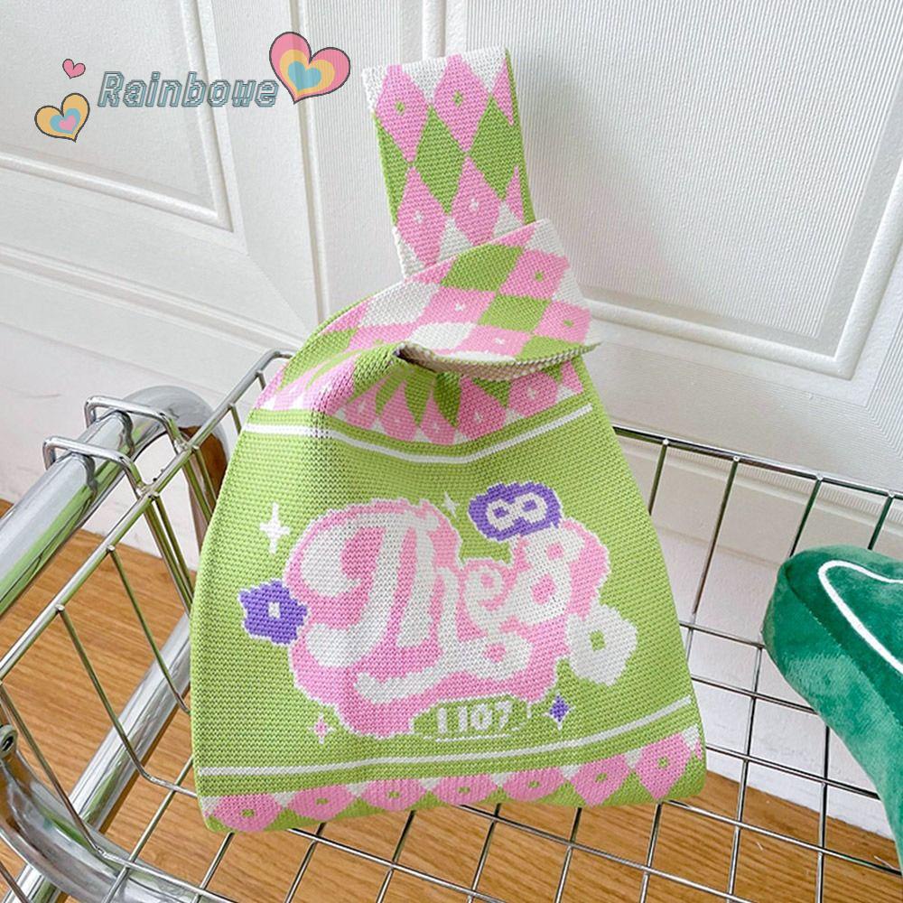 Túi Xách Dệt Kim Thủ Công Thắt Nút Tái Sử Dụng Được Màu Cầu Vồng Cho Nữ
