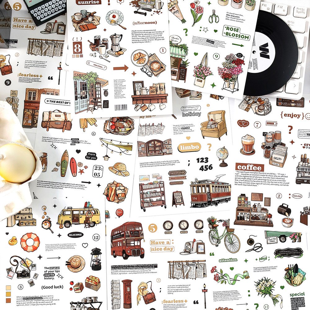 Bộ 2 Miếng Dán Hình Tách Cà Phê Vintage Trang Trí Sổ Tay DIY