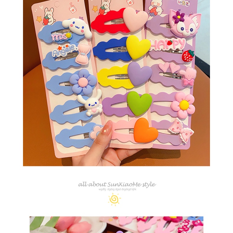 Set 5 Kẹp Tóc Hình Gấu Hoạt Hình Dễ Thương Cho Bé Gái
