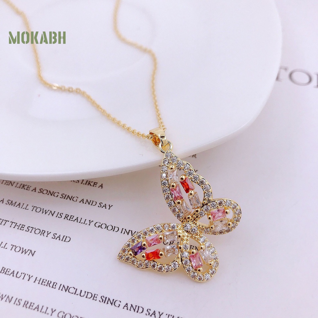 Vòng cổ Mặt Hình Bướm Đính Đá Zircon Giả Lấp Lánh Sang Trọng Thời Trang Cho Nữ