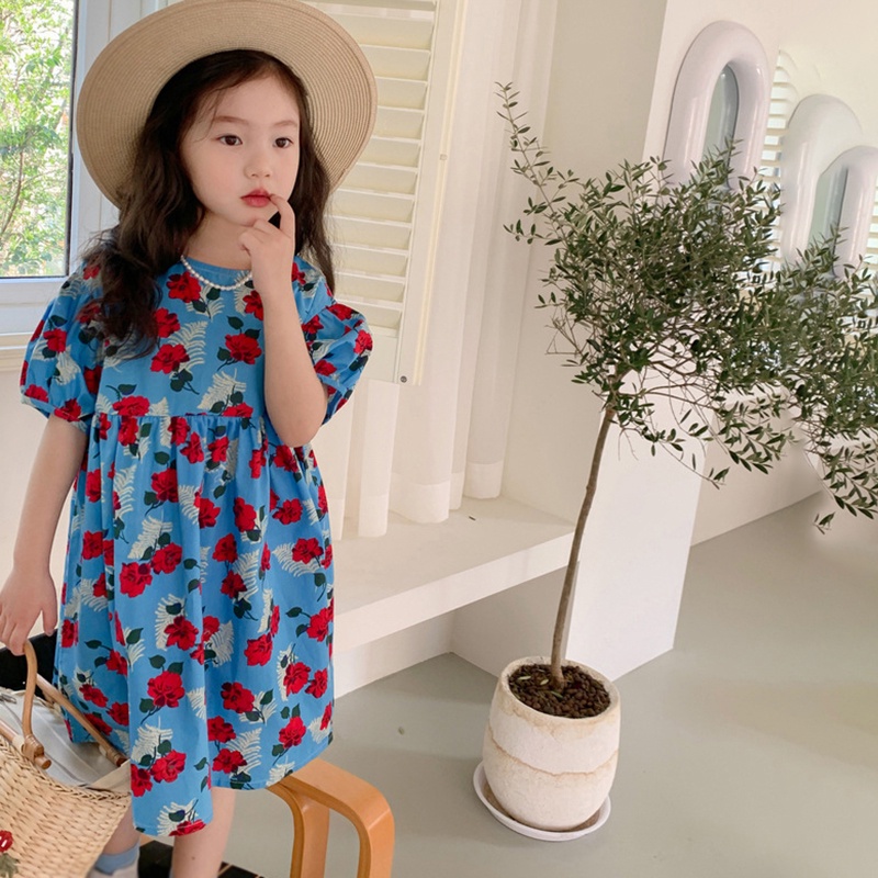 Đầm Công Chúa Mùa Hè Tay Cộc Phồng Có Diềm Xếp Nếp Cho Bé Gái Se7en