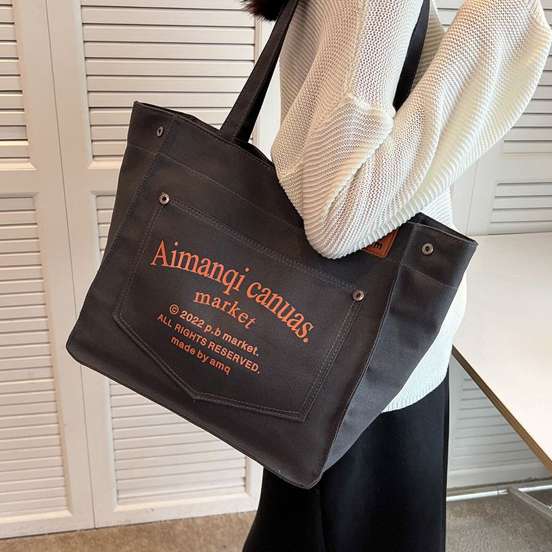 Túi Tote Đeo Vai Vải Canvas Màu Đen Sức Chứa Lớn Mẫu 2023 Thời Trang Mùa Hè Cho Nữ
